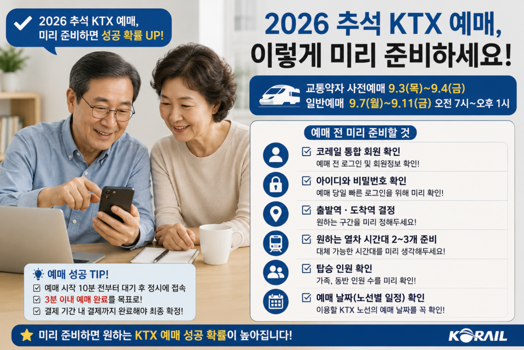 부모님 2026 추석 KTX 기차표 예매 준비 방법