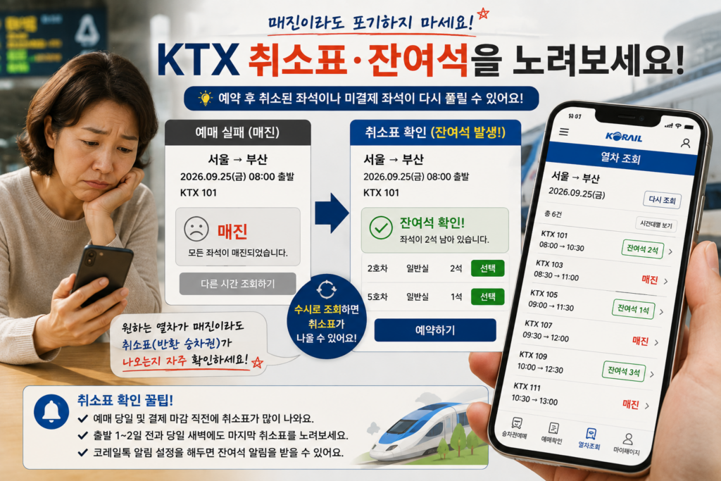 2026 추석 KTX 취소표 잔여석 확인 방법